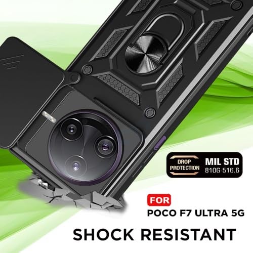AIBEX® Back Cover for Poco F7 Ultra 5G | D10 Tough Armor Case | Sliding Camera Shield | 360° Protection | Kickstand Ring Holder | Military-Grade Shockproof Bumper Case - Image 5