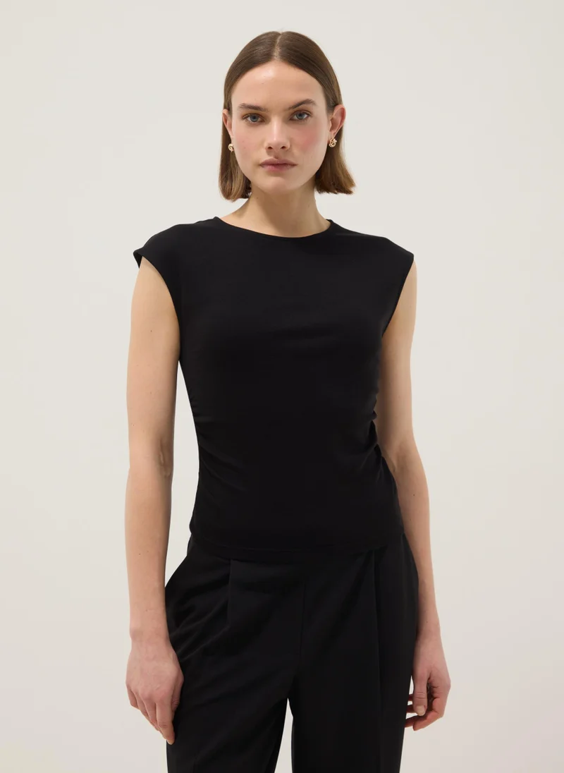 او في اس OVS Black Pure Cotton Regular Fit Tank Top