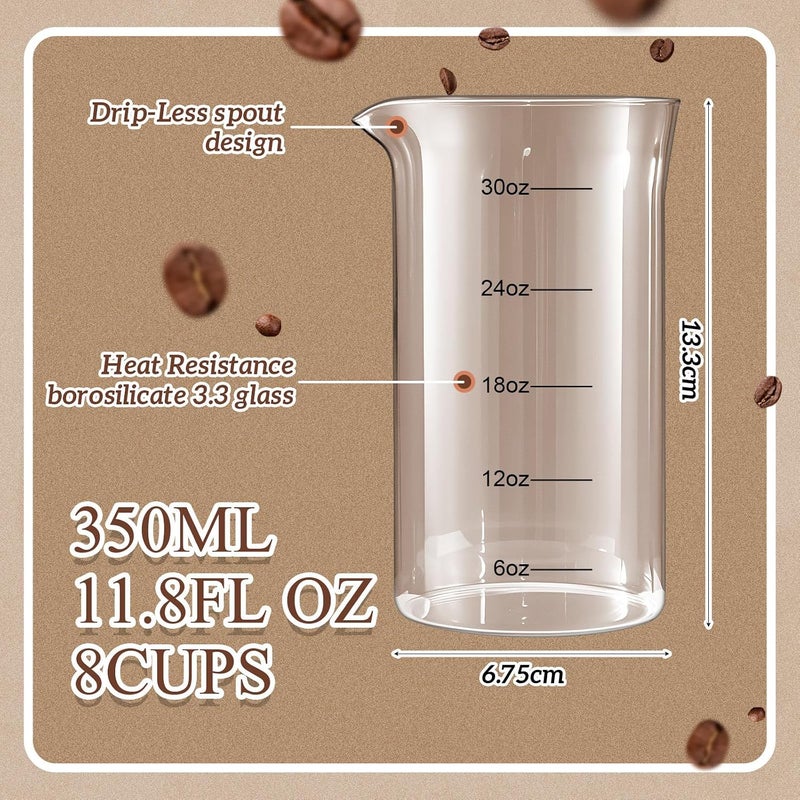 Maxdot 2 Pcs French Press Replacement Glass Universal Replacement Beaker for French Press Tea and Coffee Makers Borosilicate 3.3 Glass Spare Carafe (with Scale,34 oz) - Image 2