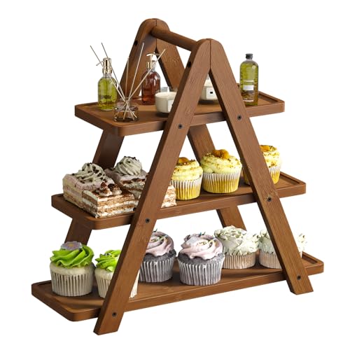 STDDRE 3 Tier Serving Tray Cupcake Stand and Towers Serving Tray for Party Food Tray Farmhouse Serving Platter Decorative Tray Decor Dessert Display Set Tiered Tray Stand (Brown) - Image 1