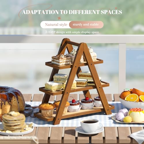 STDDRE 3 Tier Serving Tray Cupcake Stand and Towers Serving Tray for Party Food Tray Farmhouse Serving Platter Decorative Tray Decor Dessert Display Set Tiered Tray Stand (Brown) - Image 5