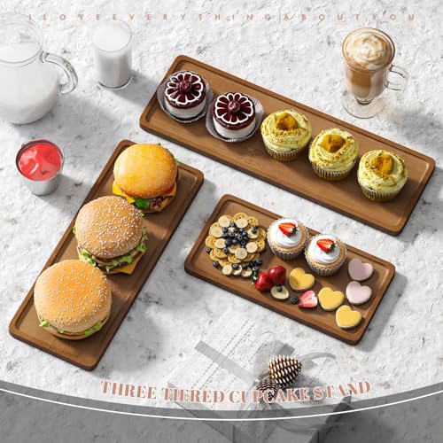 STDDRE 3 Tier Serving Tray Cupcake Stand and Towers Serving Tray for Party Food Tray Farmhouse Serving Platter Decorative Tray Decor Dessert Display Set Tiered Tray Stand (Brown) - Image 4