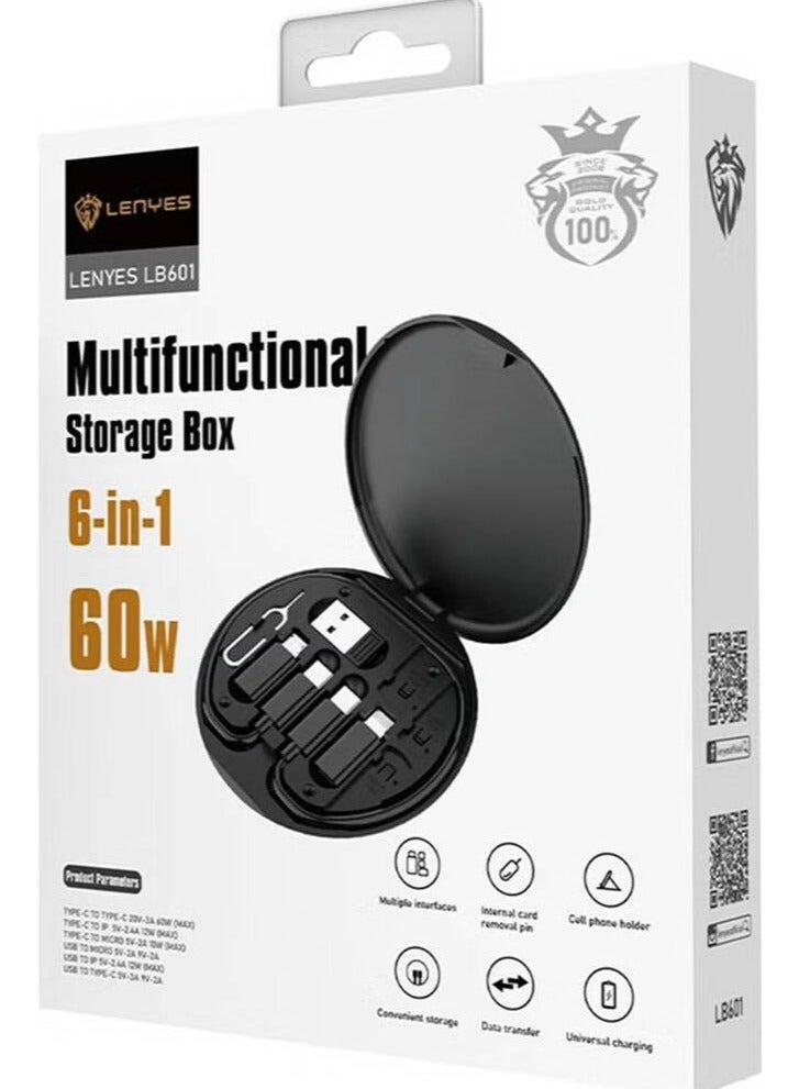 Lenyes 60W Multifunction Cable Box Fast Charging Data Conversion Head Universal Black - Image 2