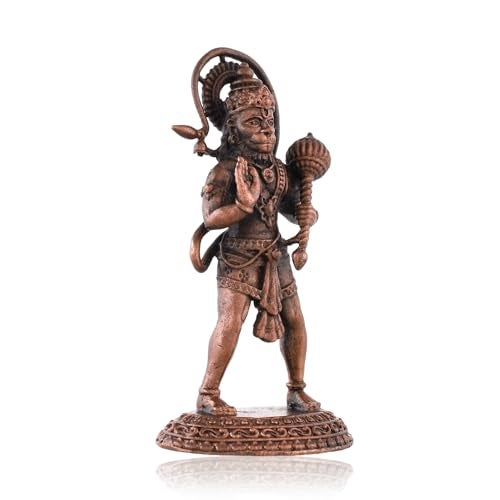 CraftVatika Handmade Copper Hanuman Idol Murti - Copper Hanuman Ji Statue Patina Antique Finish for Home Décor Office Desk (7 CM Height), Religious - Image 4
