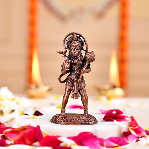 CraftVatika Handmade Copper Hanuman Idol Murti - Copper Hanuman Ji Statue Patina Antique Finish for Home Décor Office Desk (7 CM Height), Religious - Image 1