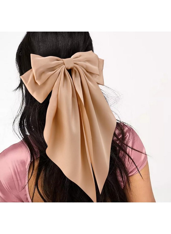 Velscrun Velscrun Hair Bows for Women Girls 3Pcs White Silky Satin Large Hair Bow Black Coquette Bow Brown Big Bows Hair Clip Oversized Hair Ribbons Long Tail Hair Bow Hair Barrettes Hair Accessories Gifts  - Image 2