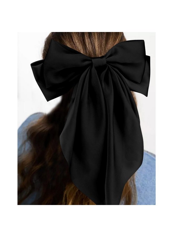 Velscrun Velscrun Hair Bows for Women Girls 3Pcs White Silky Satin Large Hair Bow Black Coquette Bow Brown Big Bows Hair Clip Oversized Hair Ribbons Long Tail Hair Bow Hair Barrettes Hair Accessories Gifts  - Image 4