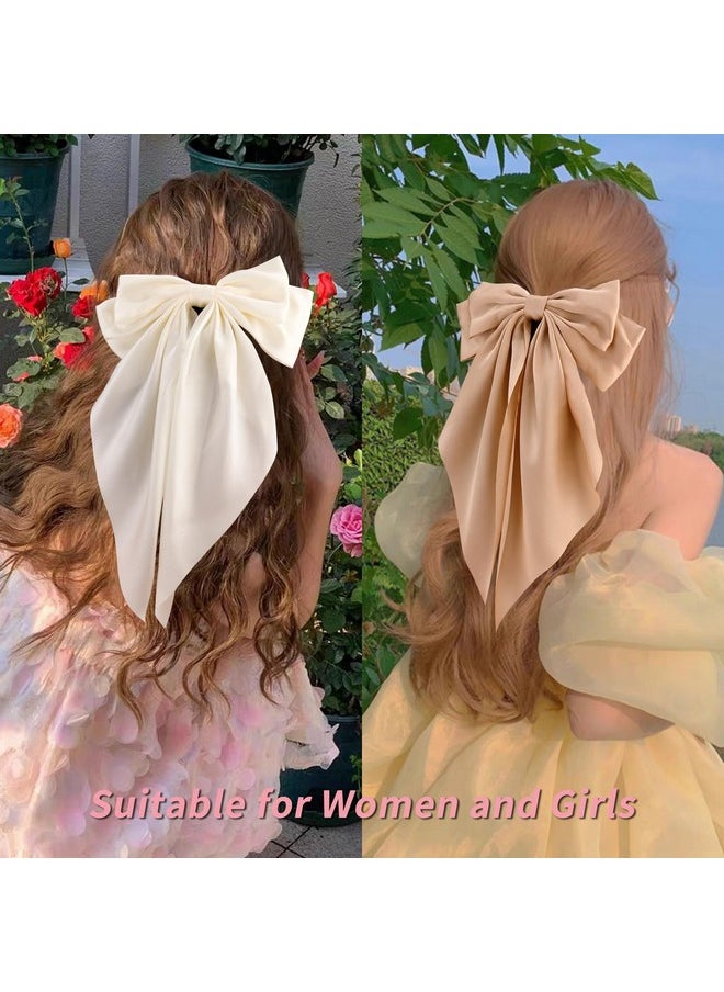 Velscrun Velscrun Hair Bows for Women Girls 3Pcs White Silky Satin Large Hair Bow Black Coquette Bow Brown Big Bows Hair Clip Oversized Hair Ribbons Long Tail Hair Bow Hair Barrettes Hair Accessories Gifts  - Image 5