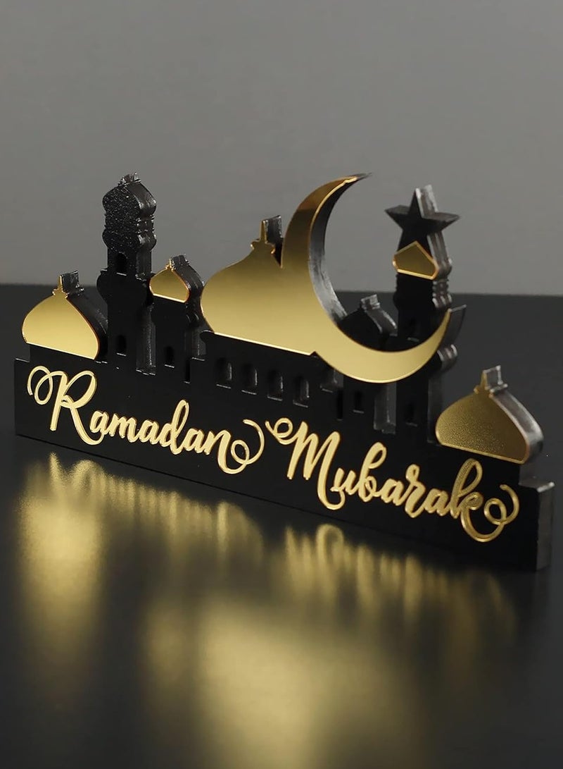 Eworld Wooden Acrylic Islamic Tabletop Decor, Elegant Ramadan Mubarak Decorations Crafted from Thick Eco-Friendly MDF with a Shiny Acrylic Layer for a Stunning Mirror Effect in Gold - Image 4