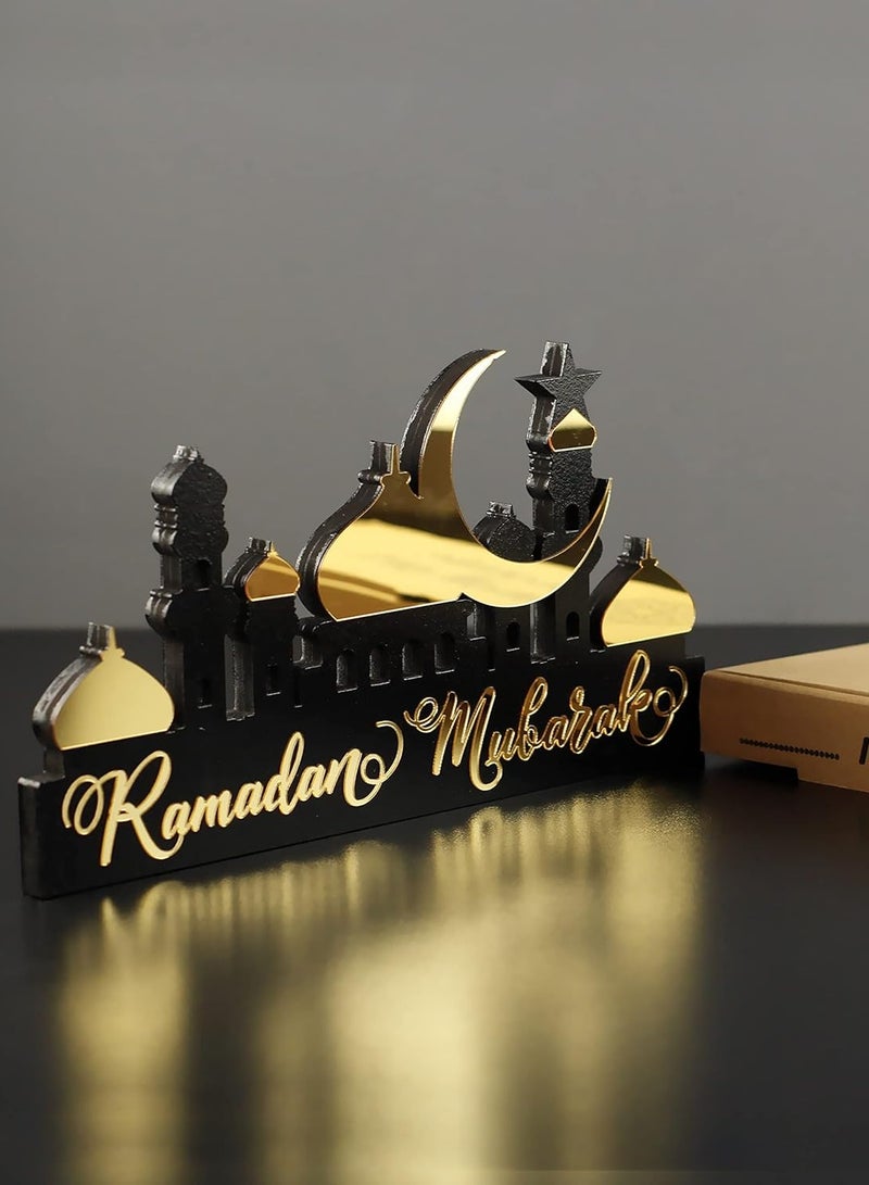 Eworld Wooden Acrylic Islamic Tabletop Decor, Elegant Ramadan Mubarak Decorations Crafted from Thick Eco-Friendly MDF with a Shiny Acrylic Layer for a Stunning Mirror Effect in Gold - Image 2