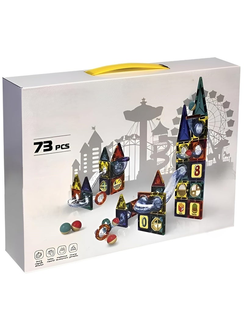 Magnetic Tiles Building Set 73pcs Magnetic Tiles for Kids Magnetic Toys Toddlers Educational Blocks for Boys Girls Age 3+ Christmas Gifts - Image 1