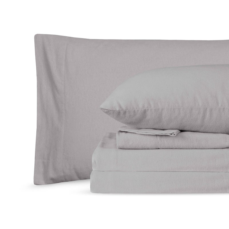 Sleepdown 100% Cotton Flannel Sheets Twin - Super Soft  Heavyweight  Double Brushed  Anti-Pill Flannel Twin Sheets - 16"" Deep Pocket Twin Fitted Sheets X2 Side Pockets (Twin  Frost Grey) - Image 1