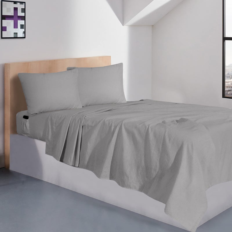 Sleepdown 100% Cotton Flannel Sheets Twin - Super Soft  Heavyweight  Double Brushed  Anti-Pill Flannel Twin Sheets - 16"" Deep Pocket Twin Fitted Sheets X2 Side Pockets (Twin  Frost Grey) - Image 2