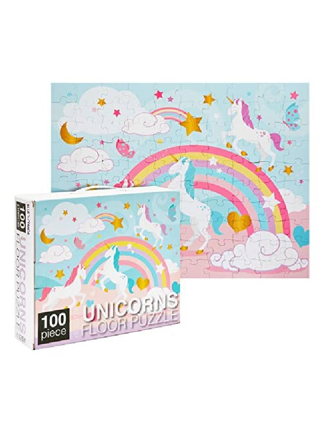 Blue Panda 100Piece Rainbow Unicorn Kids Floor Puzzle (2 X 3 Feet) - Image 1