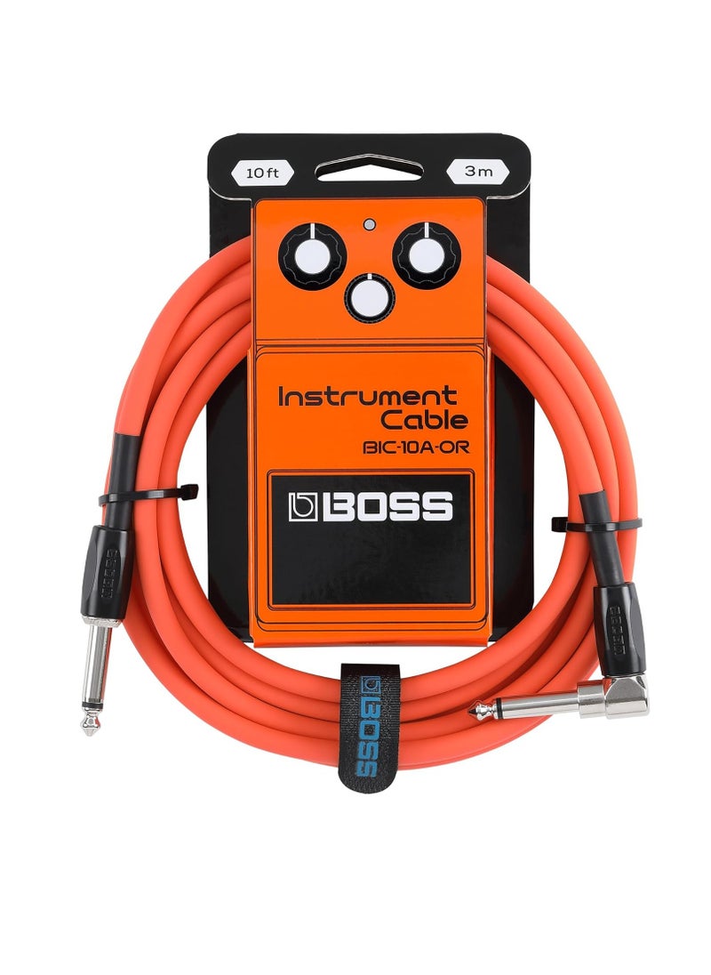 BOSS BIC-10A Instrument Cable, Straight to Right-Angle 1/4" Connectors, Orange  - Image 1