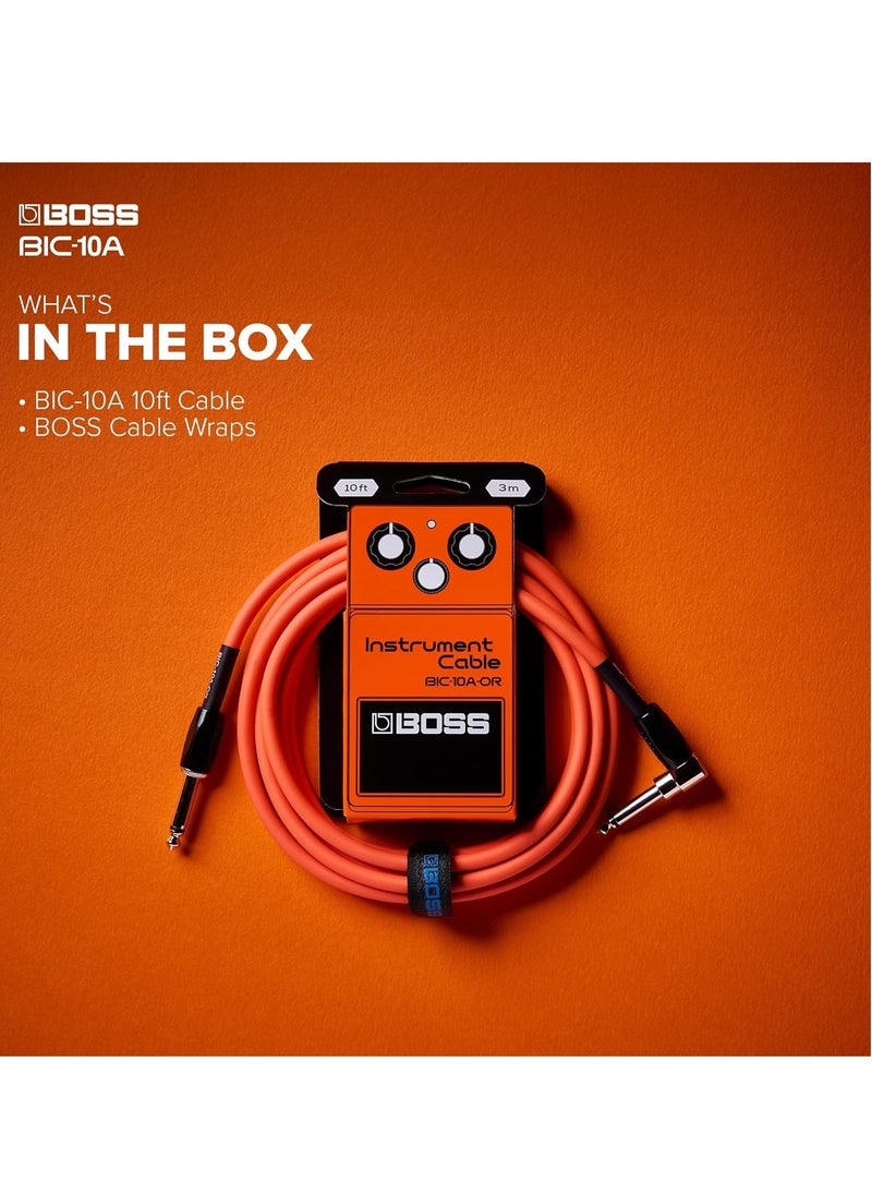 BOSS BIC-10A Instrument Cable, Straight to Right-Angle 1/4" Connectors, Orange  - Image 2