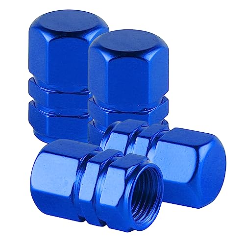 alpmosn Aluminum Tire Stem Valve Caps Wheel Valve Covers Car Dustproof Tire Cap Cover Accessories Universal for SUV Car Bike and Motorcycle Hexagon Shape 4PCS Blue - Image 1