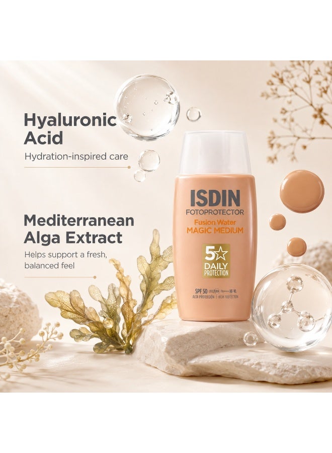 Isdinceutics ISDIN Fotoprotector Fusion Water Magic Medium SPF 50 Tinted Sunscreen, Natural Coverage Facial Sun Protection, 50ml - Image 2