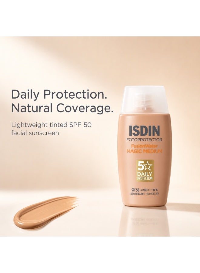 Isdinceutics ISDIN Fotoprotector Fusion Water Magic Medium SPF 50 Tinted Sunscreen, Natural Coverage Facial Sun Protection, 50ml - Image 3
