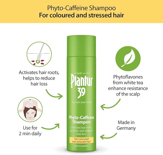Plantur 39 Caffeine Shampoo Prevents and Reduces Hair Loss 2x 250ml For Couloured and Stressed Hair Unique Galenic Formula Supports Hair Growth Women Hair Care Made in Germany - Image 2