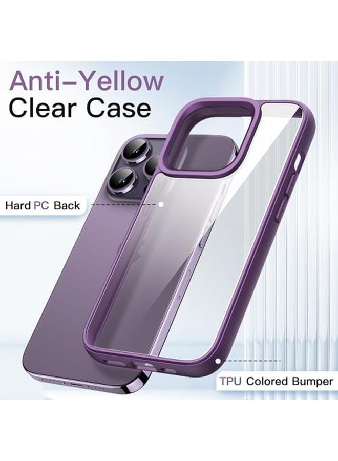 جي تيك جراب لهاتف iPhone 14 Pro مقاس 6.1 بوصة، غطاء ممتص للصدمات مقاوم للصدمات بلون سادة غير لامع وإطار من مادة TPU ومضاد للخدش وظهر شفاف أرجواني غامق - Image 3