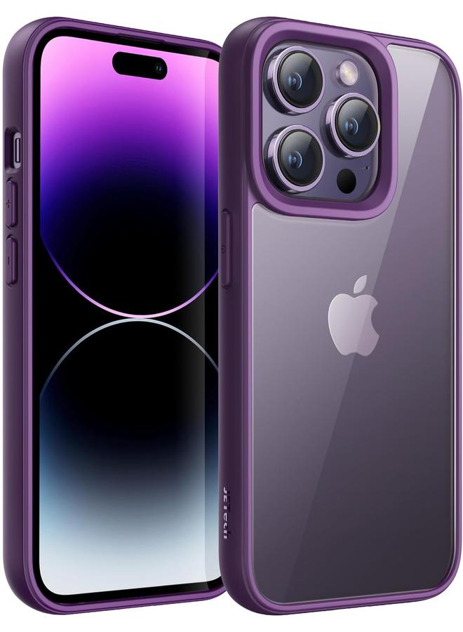 جي تيك جراب لهاتف iPhone 14 Pro مقاس 6.1 بوصة، غطاء ممتص للصدمات مقاوم للصدمات بلون سادة غير لامع وإطار من مادة TPU ومضاد للخدش وظهر شفاف أرجواني غامق - Image 1