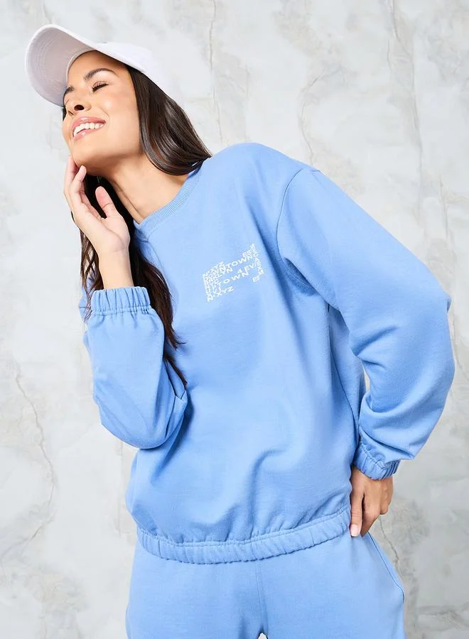 Styli Slogan Print Fleece Sweatshirt & Jogger Co-Ords