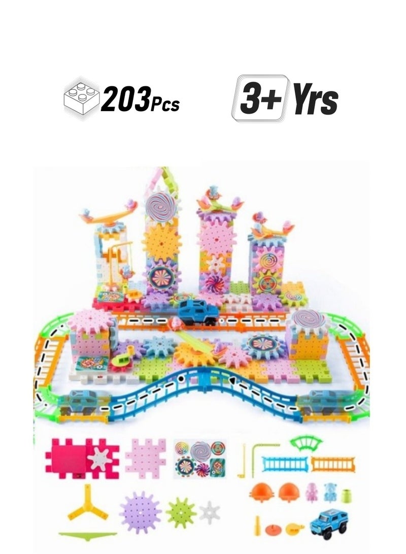 ميكسد مجموعة ألعاب تروس البناء الكهربائية 203 قطعة، مجموعة بناء التروس الجذعية لمصادر التعلم، تروس دوارة بمحرك كتل تعليمية يمكنك صنعها بنفسك كهدية عيد ميلاد للأطفال - Image 1