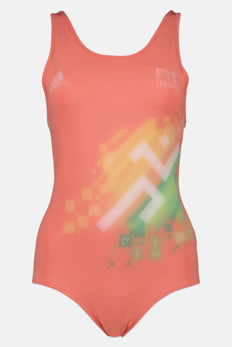 Adidas Women One Piece Brand Logo Swimwear, Orange - Image 3