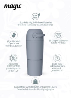 Magic THOTH L Diaper Pail | Odorless & Telescopic | 35 Diaper Capacity | 43 CM to 63 CM Adjustable Height | 2nd Life Concept: Converts to Potty Trainer, Kitchen Waste Bin, or Toilet Lid | Free Roll of 15 Bags  - Image 3
