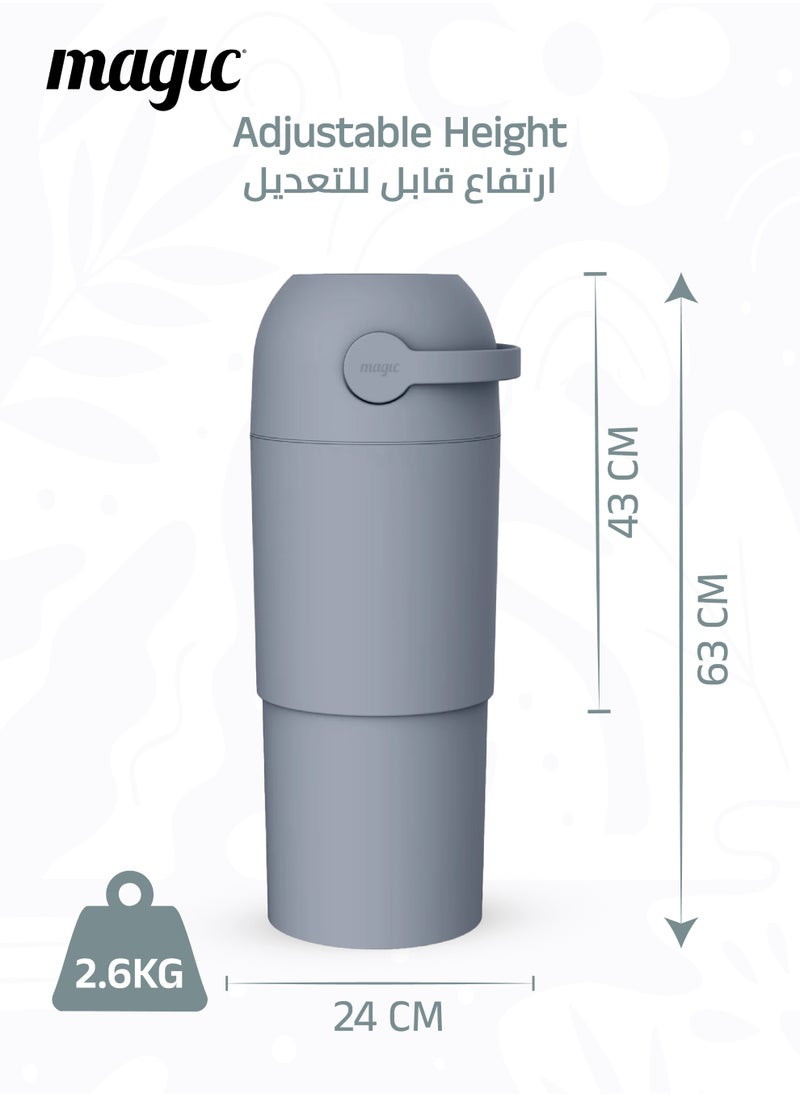 Magic THOTH L Diaper Pail | Odorless & Telescopic | 35 Diaper Capacity | 43 CM to 63 CM Adjustable Height | 2nd Life Concept: Converts to Potty Trainer, Kitchen Waste Bin, or Toilet Lid | Free Roll of 15 Bags  - Image 5
