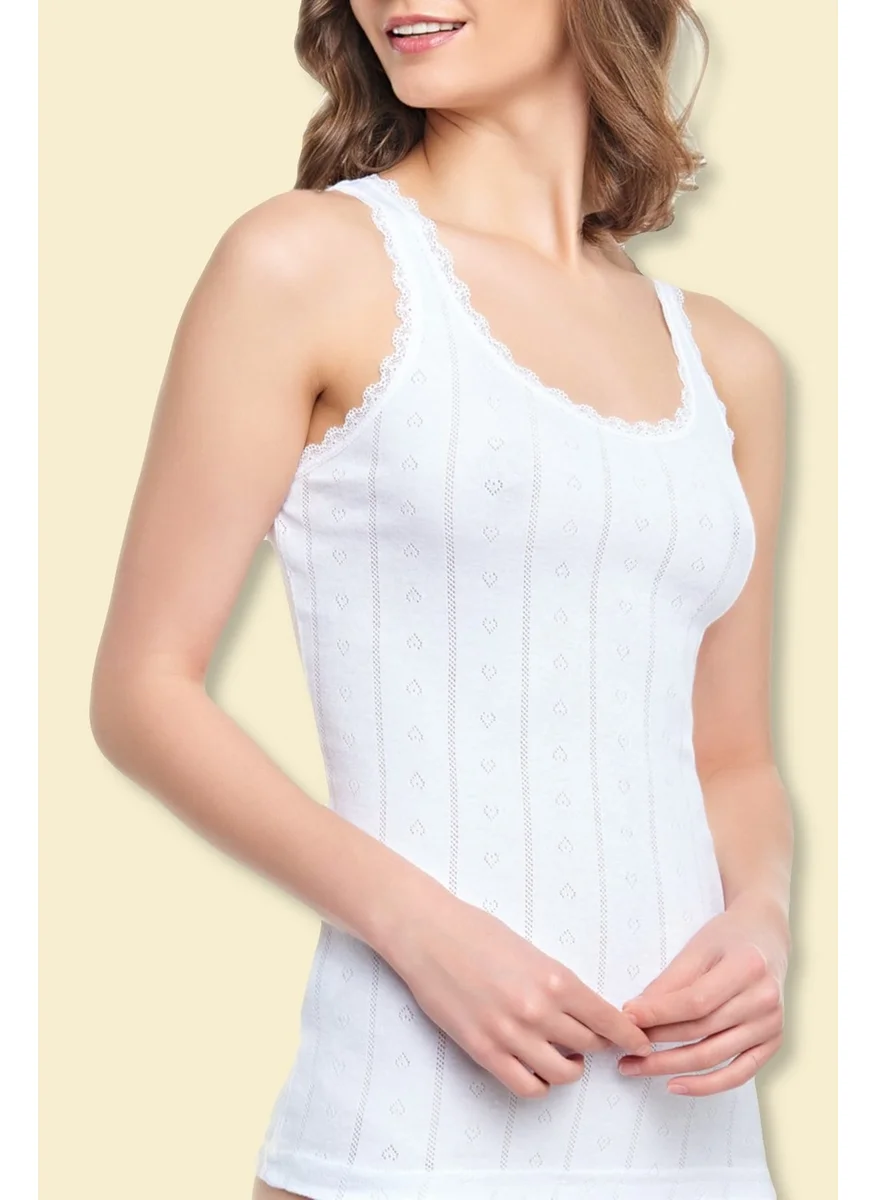 Tutku Passion Women Jacquard Thick Strappy Pirates White Undershirt 3-Pack 0201-
