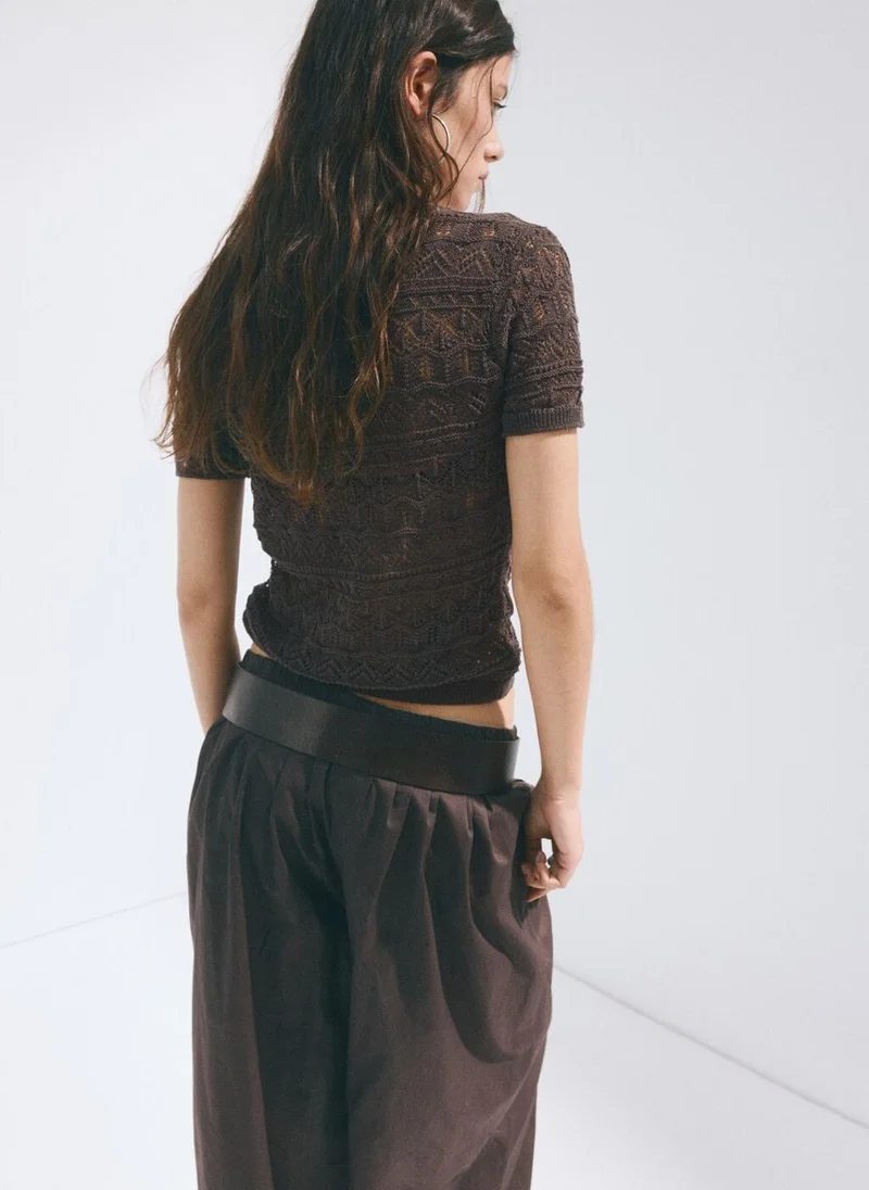 مانجو Short-Sleeve Open-Knit Cardigan