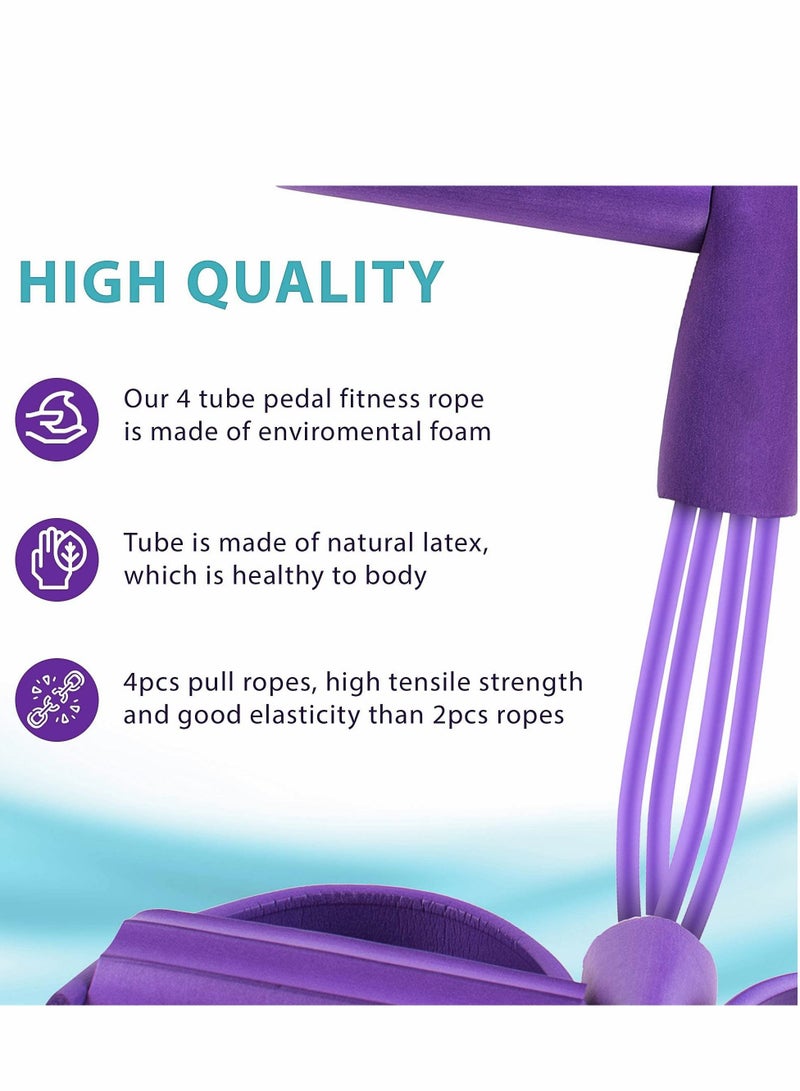 الأزرق جي دبليو Pedal Resistance Band, 4-Tube Purple Natural Latex Yoga Puller Multifunction Tension Rope for Abdomen, Waist, Arm, Auxiliary Pull Equipment - Image 3