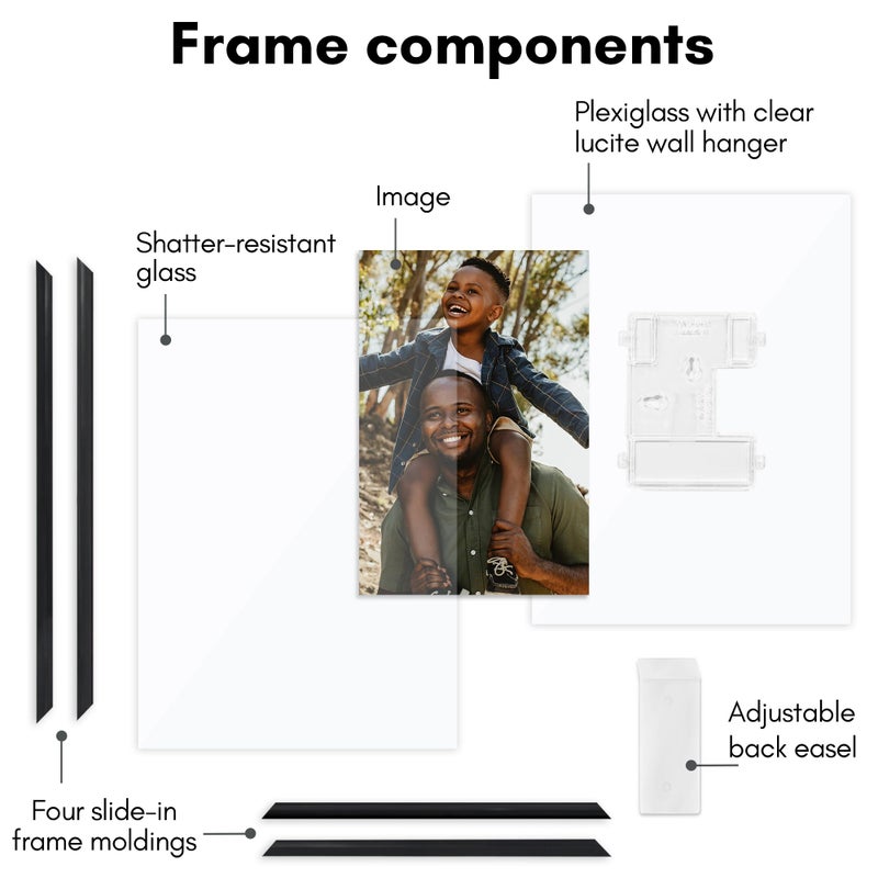 Americanflat Americanflat 6x8 Floating Picture Frame with Shatter-Resistant Glass - Fits 5x7 Photos or Smaller - Slide-In Photo Frame - Fusion Float Collection - Floating Frame for Tabletop or Wall Display - Black  - Image 4