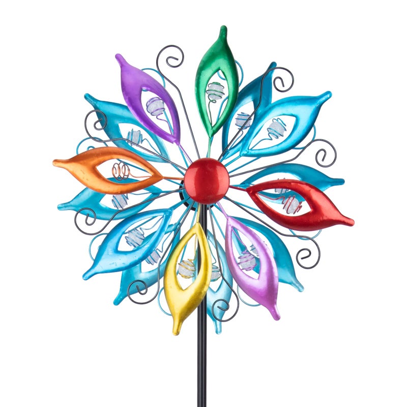 MUMTOP Wind Spinners 437 Inch MultiColor Kinetic Sculpture Metal Windmill with Stake for Garden Yard Lawn Outdoor Decor