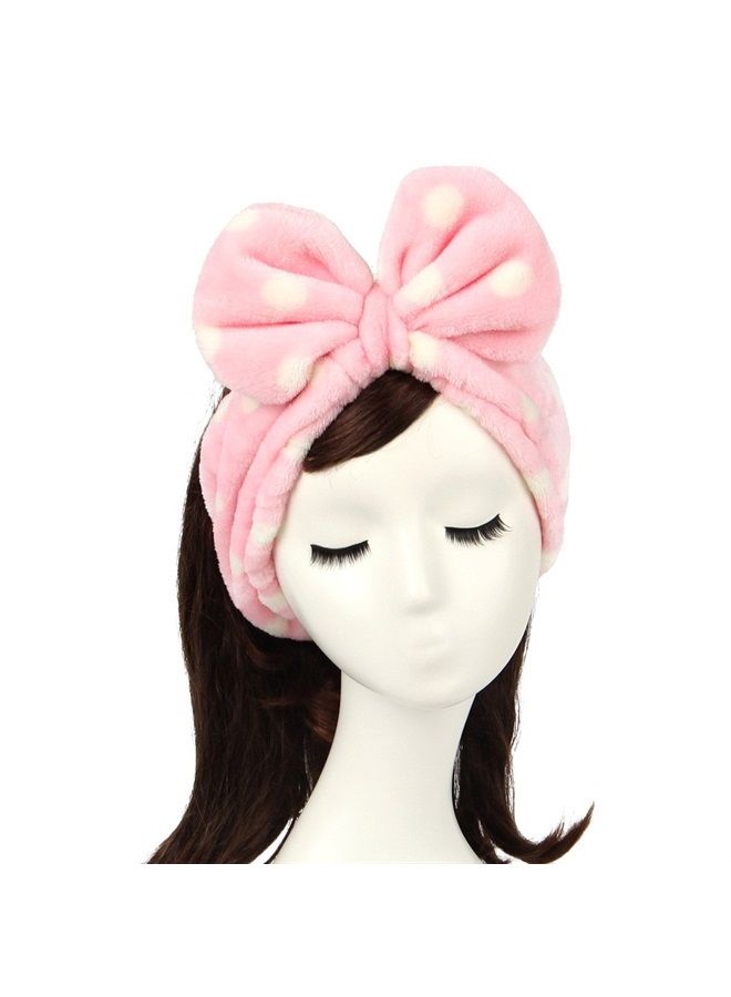 Shintop Women Fashion Lovely Soft Carol Fleece Bowknot Bow Makeup Cosmetic Shower Elastic Hair Band Hairlace Headband (pink polka dots) - Image 1