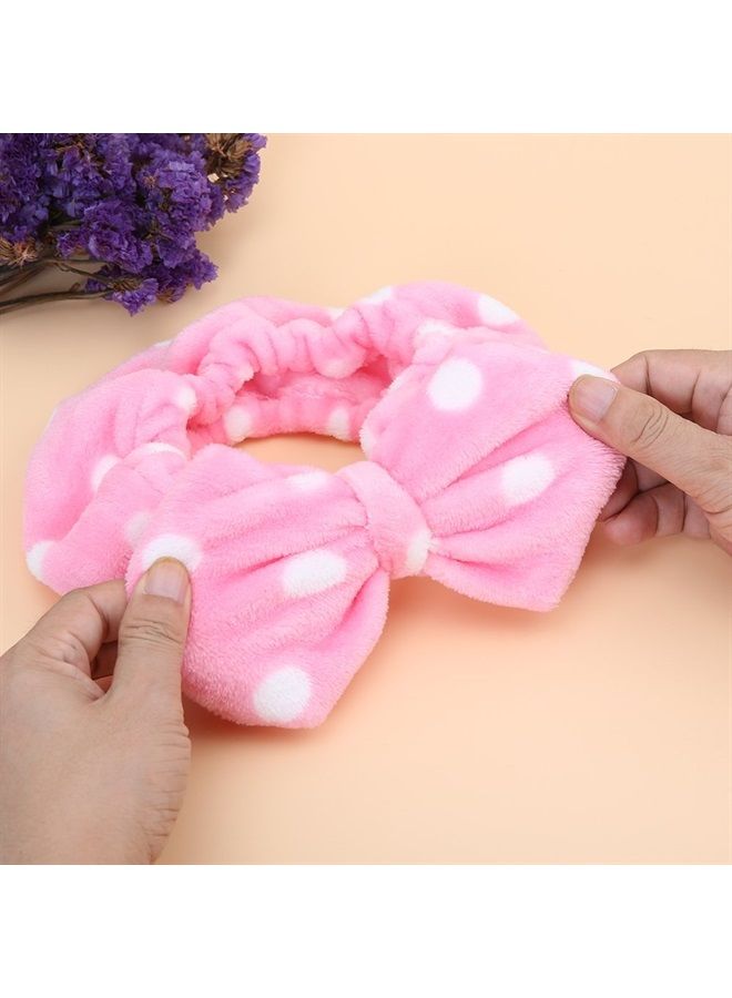 Shintop Women Fashion Lovely Soft Carol Fleece Bowknot Bow Makeup Cosmetic Shower Elastic Hair Band Hairlace Headband (pink polka dots) - Image 4