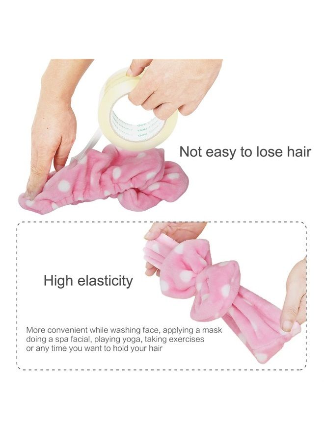 Shintop Women Fashion Lovely Soft Carol Fleece Bowknot Bow Makeup Cosmetic Shower Elastic Hair Band Hairlace Headband (pink polka dots) - Image 2