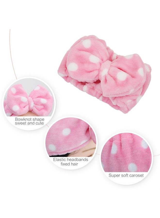 Shintop Women Fashion Lovely Soft Carol Fleece Bowknot Bow Makeup Cosmetic Shower Elastic Hair Band Hairlace Headband (pink polka dots) - Image 3