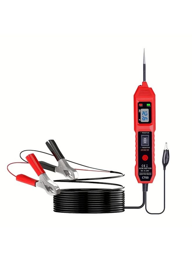 Red Automotive Electric Circuit Tester 6 24V with Voltage Display LED Light Car Power Probe Kit - Image 1