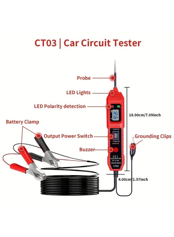 Red Automotive Electric Circuit Tester 6 24V with Voltage Display LED Light Car Power Probe Kit - Image 3