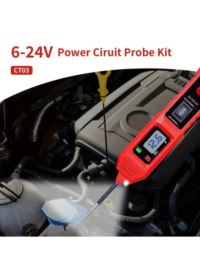 Red Automotive Electric Circuit Tester 6 24V with Voltage Display LED Light Car Power Probe Kit - Image 2