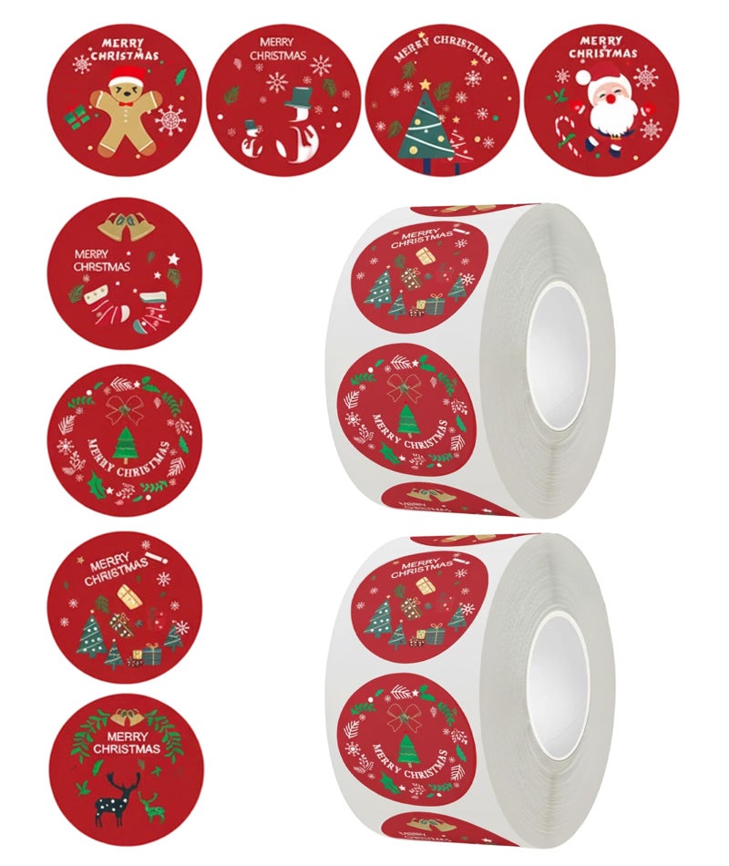 BharatBazaar Christmas Decoration Stickers, Santa Stickers for Holiday Crafts, Gift Wrapping, Wall Decorations, Attractive Vinyl Stickers for Kids, 1000 Adhesive Labels in 2 Rolls - Image 1