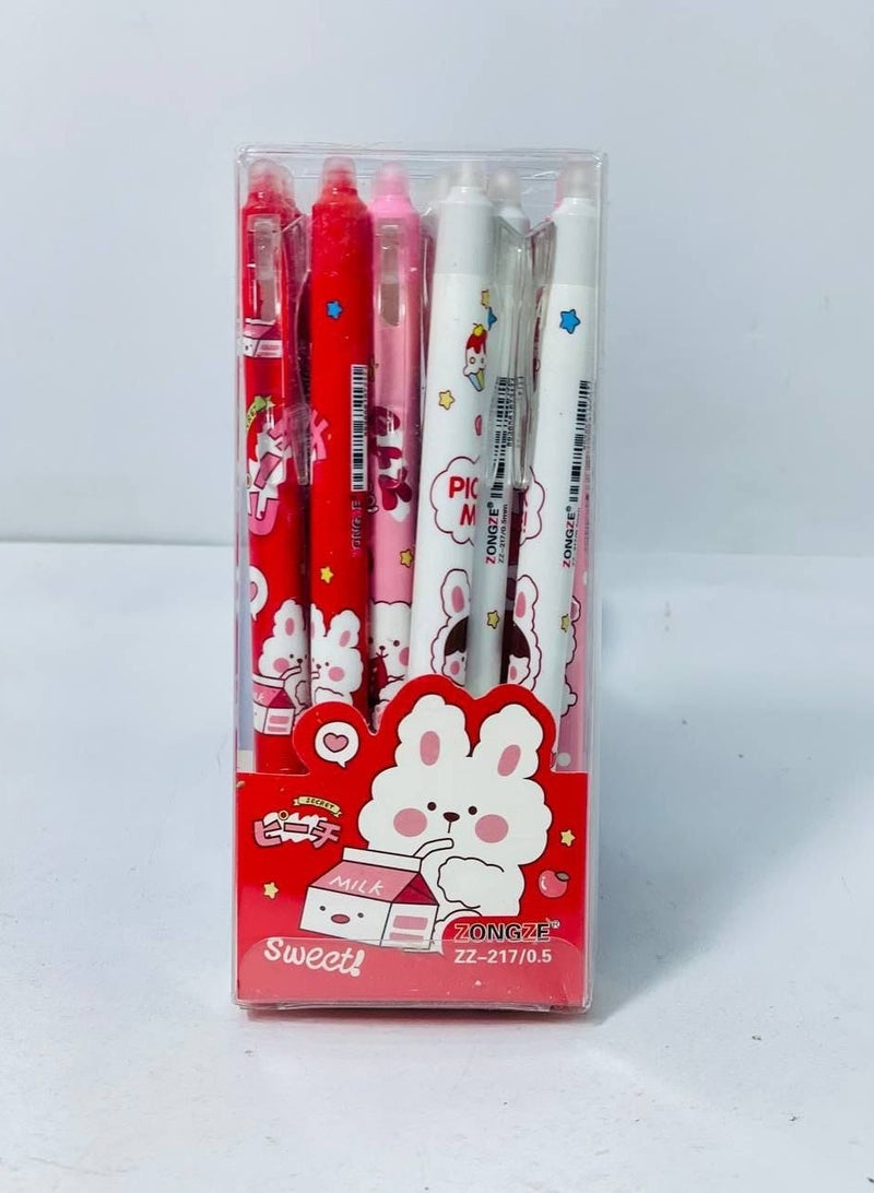 Cartoon Shapes Zippered Ballpoint Pen with Rubber Band, Pack of 12 Pens - Image 1