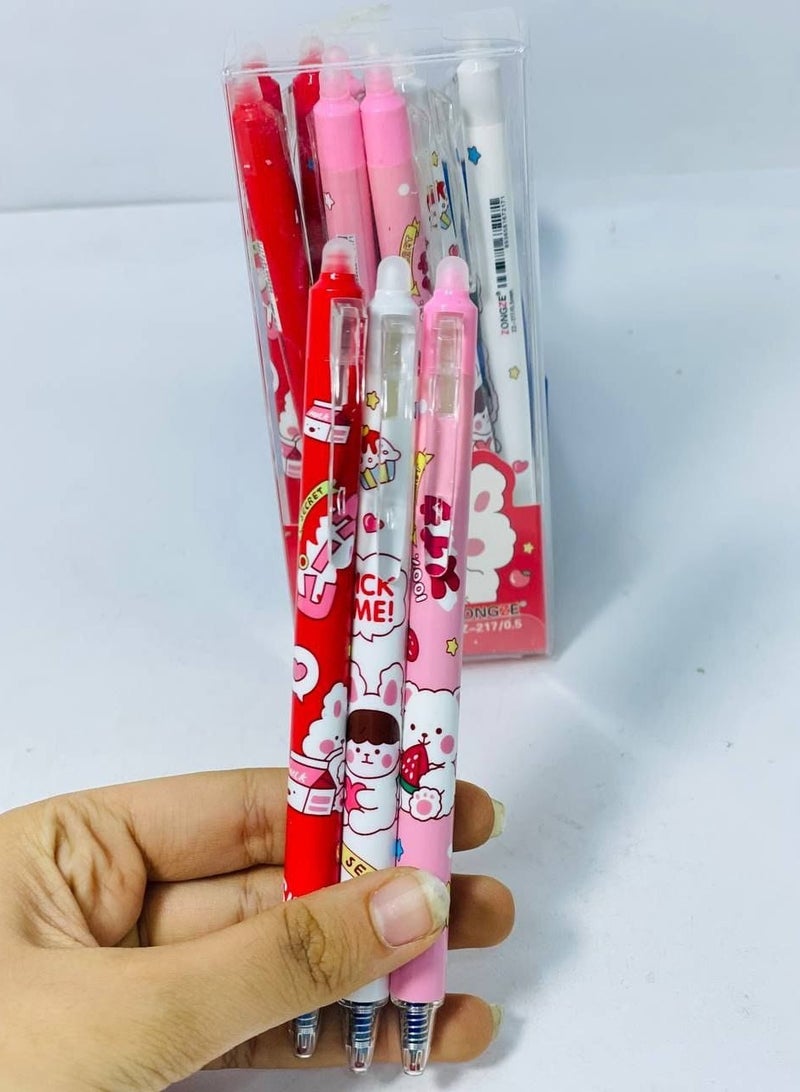 Cartoon Shapes Zippered Ballpoint Pen with Rubber Band, Pack of 12 Pens - Image 2