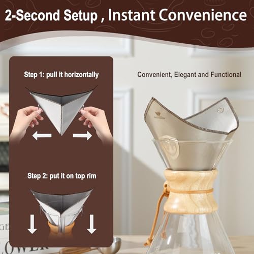 dailybrew Stainless Steel Coffee Filter for 6/8/11 Cup Pour Over Glass Coffee Makers–Square Reusable Mesh Coffee Filter With Hanging-ears, Compatible with Chemex and Similar Pour Over Glass Coffee Makers - Image 5
