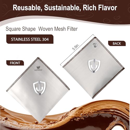 dailybrew Stainless Steel Coffee Filter for 6/8/11 Cup Pour Over Glass Coffee Makers–Square Reusable Mesh Coffee Filter With Hanging-ears, Compatible with Chemex and Similar Pour Over Glass Coffee Makers - Image 2