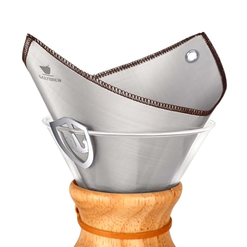 dailybrew Stainless Steel Coffee Filter for 6/8/11 Cup Pour Over Glass Coffee Makers–Square Reusable Mesh Coffee Filter With Hanging-ears, Compatible with Chemex and Similar Pour Over Glass Coffee Makers - Image 1