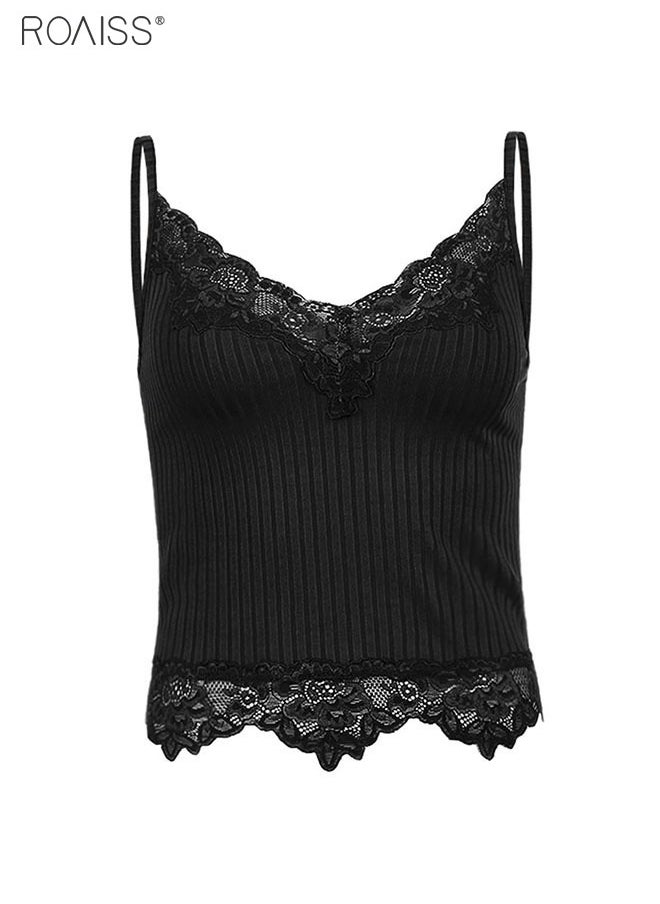 Women's Fashion Knitted Lace Panel V-Neck Thin Shoulder Strap Vest Elastic Tight Sleeveless Top - pzsku/Z6CC6B87B6CCE9ACAB1BCZ/45/_/1721986914/fb8b4c86-6a9e-449e-b4ea-d7ec7ff38382